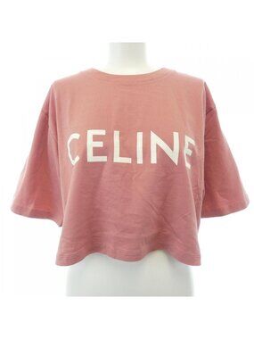 Celine Print Cropped T-Shirt Pink Sheer